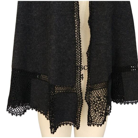 CAbi Charcoal Gray 100% Wool Shawl Wrap Crochet OS Style #122 Granny Square Knit - Picture 2 of 7